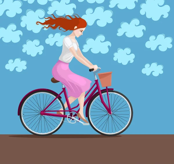 骑自行车的女孩 — 图库矢量图片