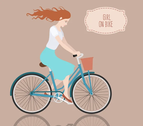 Chica en bicicleta — Vector de stock