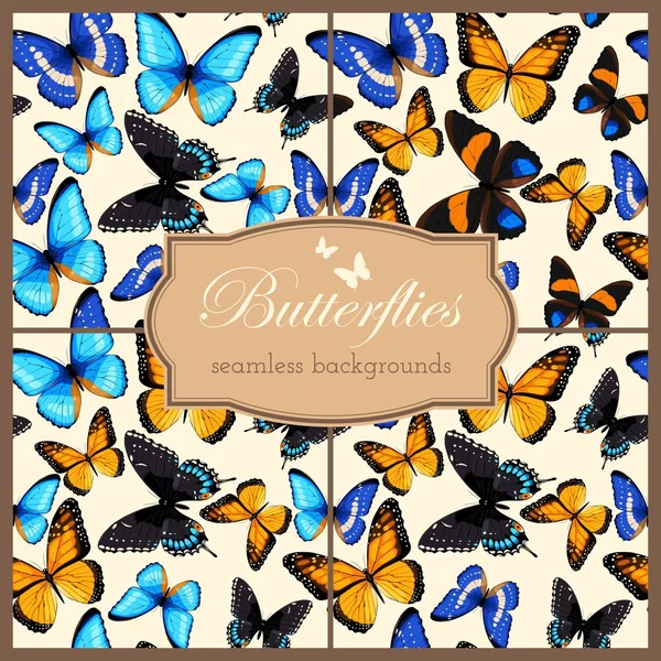 Butterflies seamless set — Stock Vector