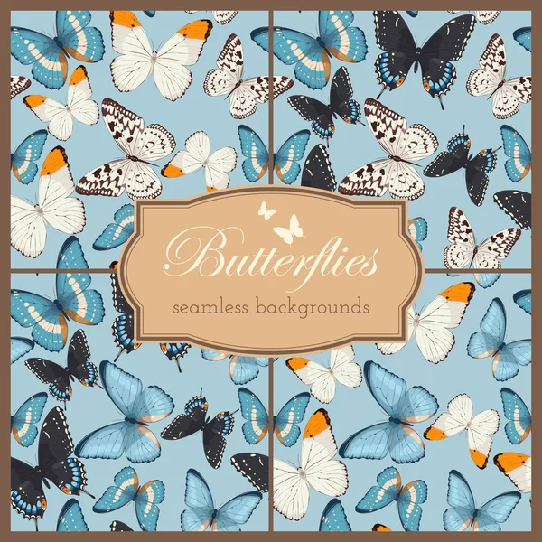 Butterflies seamless set — Stock Vector