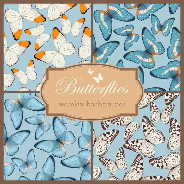 Butterflies seamless set — Stock Vector