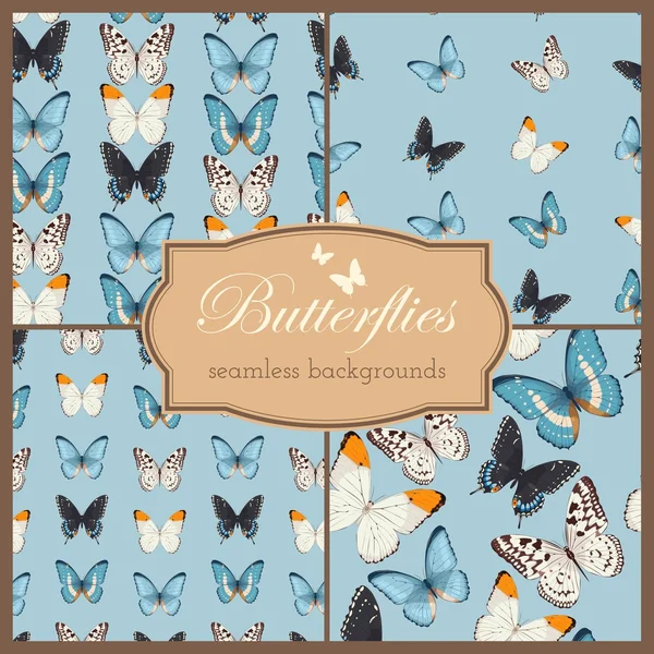 Butterflies seamless set — Stock Vector