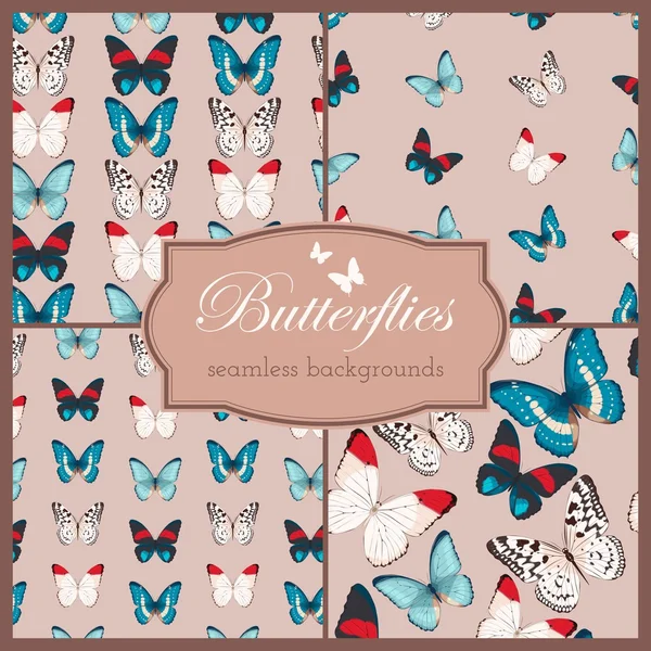 Butterflies seamless set — Stock Vector