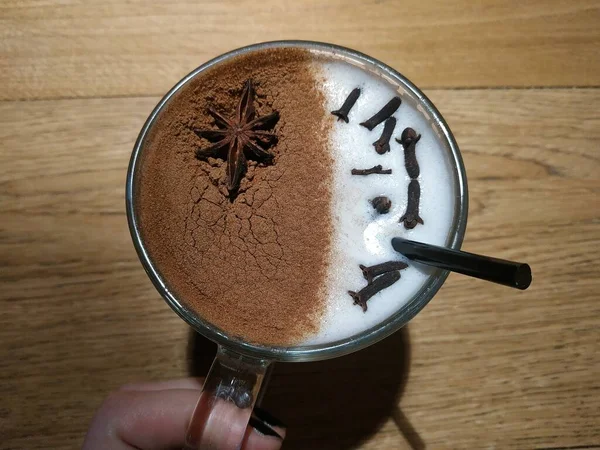 Taza Café Con Anís Estrellado Mano —  Fotos de Stock