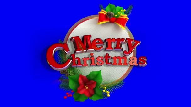 Merry Christmas Sticker Tag Decoration Three Dimensional Animation Chroma Key — Stock Video