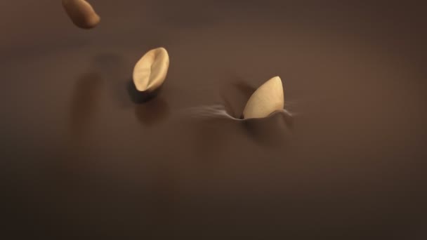 Arachides Éclaboussant Dans Chocolat Noir Liquide Super Slow Motion — Video
