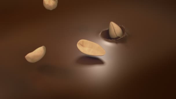 Arachides Éclaboussant Dans Chocolat Lait Liquide Super Slow Motion — Video