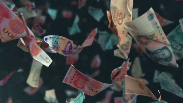 Fallende Chinesische Yuan Banknoten Auflösung — Stockvideo