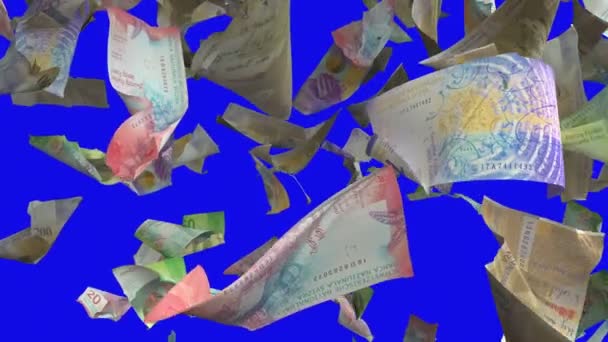 2009 Falling Swiss Franc Banknotes Blue Chroma Key Loopable — 비디오