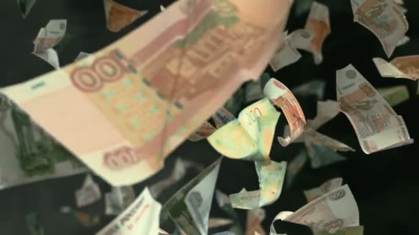 Vallende Russische Roebel Bankbiljetten Loopbaar — Stockvideo