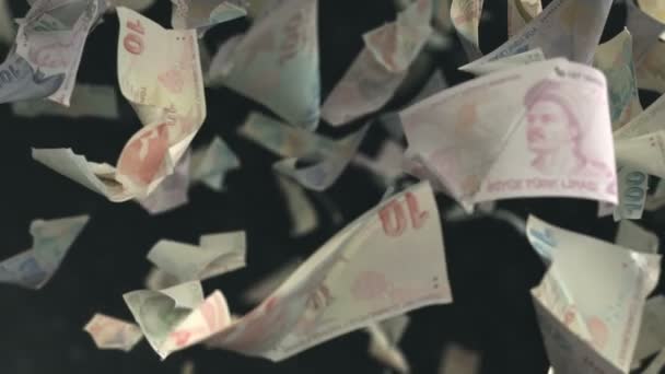 Vallende Turkse Lira Bankbiljetten Loop Mogelijk — Stockvideo