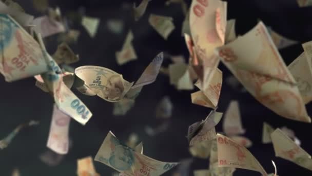 Falling Turkish Lira Banknotes Loop Able — Stock Video