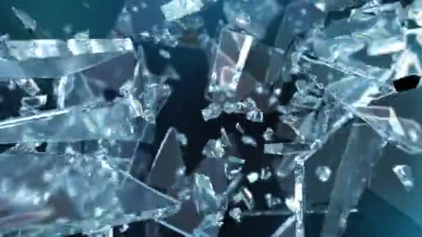 Pieces Destructed Shattered Glass Jumping Slow Motion — Stock Video