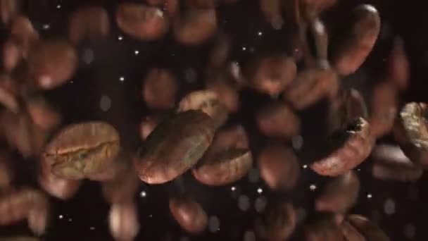 Kavrulmuş Kahve Çekirdekleri Zıplıyor Süper Yavaş Çekimde Düşüyor — Stok video