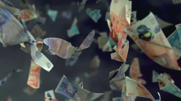 Fallende Banknoten Des Britischen Pfund Sterling Loopable — Stockvideo