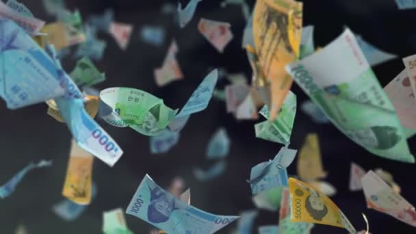 Vallende Zuid Koreaanse Won Bankbiljetten Loop — Stockvideo