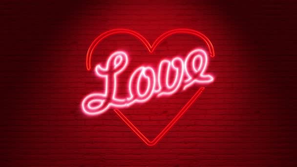 Love Neon Botschaft Auf Dem Wandschlaufenfähigen Hintergrund — Stockvideo