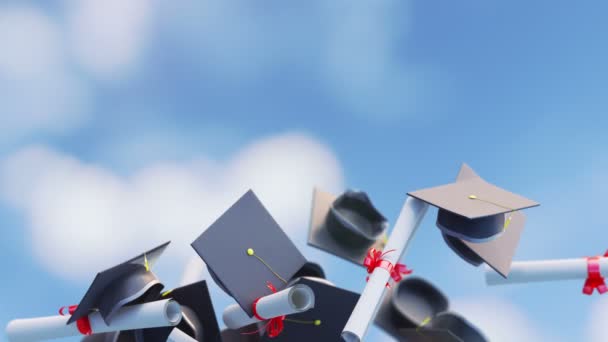 Toss School Graduates Caps Slow Motion — Vídeo de Stock