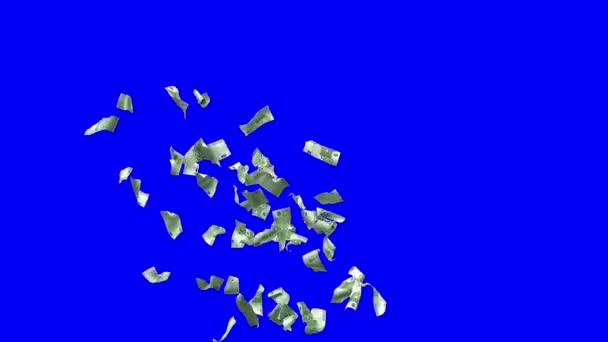 Element Exploding Euro Banknotes Blue Alpha Channel — Stock Video