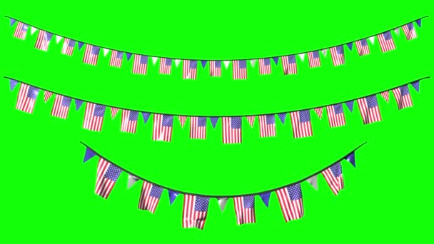 Hanging National Decorations Independence Day 4Th July Green Alpha Channel — Stock Video
