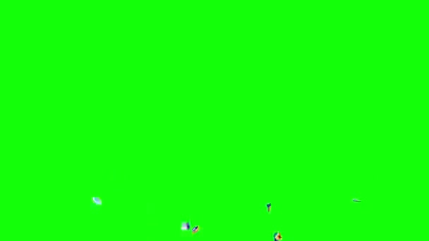 Kで画面の側面に爆発する多色のコンフェッティで区切られたアルファチャンネルとグリーン — ストック動画