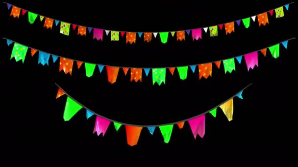 Guirnalda Fiesta Cumpleaños Con Máscara Alpha Channel — Vídeos de Stock