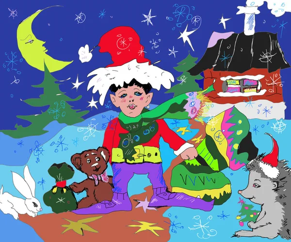 Noel ve Yeni Yıl kutlamaları, el çizimleri kar taneleri, hediyeler ve vintahe tarzı çizimler.