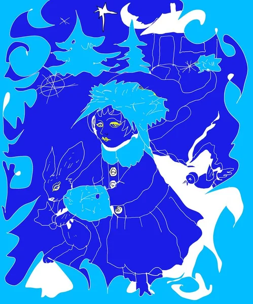 Noel ve Yeni Yıl kutlamaları, el çizimleri kar taneleri, hediyeler ve vintahe tarzı çizimler.