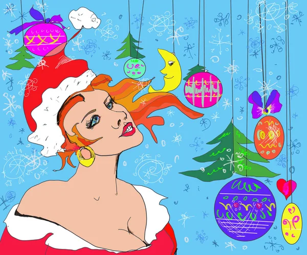 Noel ve Yeni Yıl kutlamaları, el çizimleri kar taneleri, hediyeler ve vintahe tarzı çizimler.