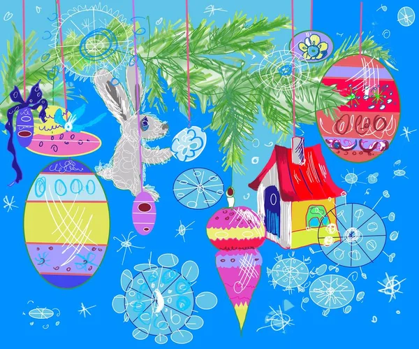 Noel ve Yeni Yıl kutlamaları, el çizimleri kar taneleri, hediyeler ve vintahe tarzı çizimler.