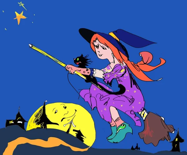 Cadılar Bayramı çizgi film karakterleri el çizimi, güzel cadılar ve Cadılar Bayramı temalı hayaletler, balkabakları..