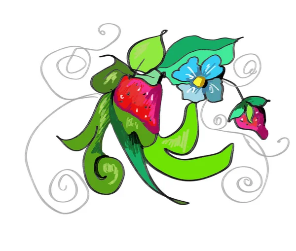 Komik bir çay saati. Çizgi film karakterleri olan bir çaydanlık. Tatlı ve fırın. 