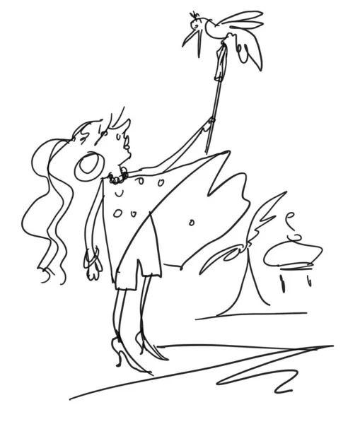 Komik bir çay saati. Çizgi film karakterleri olan bir çaydanlık. Tatlı ve fırın. 