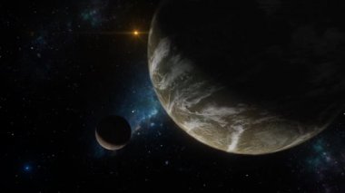 Uzayın derinliklerindeki yabancı gezegenin kozmik görüntüsü. 3B Canlandırma