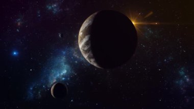 Uzayın derinliklerindeki yabancı gezegenin kozmik görüntüsü. 3B Canlandırma