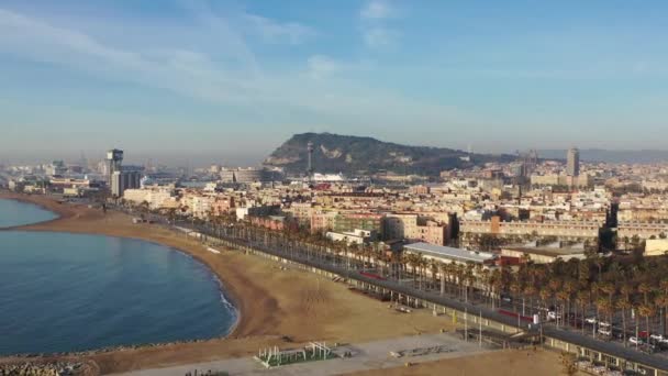 Aerial view on Barcelona from the seaside . — Stock Video