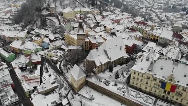 Luchtfoto van Sigishoara, Roemenië. — Stockvideo