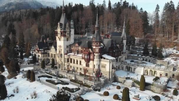 Luftaufnahme der Burg Peles in Siebenbürgen, Rumänien, Europa. — Stockvideo