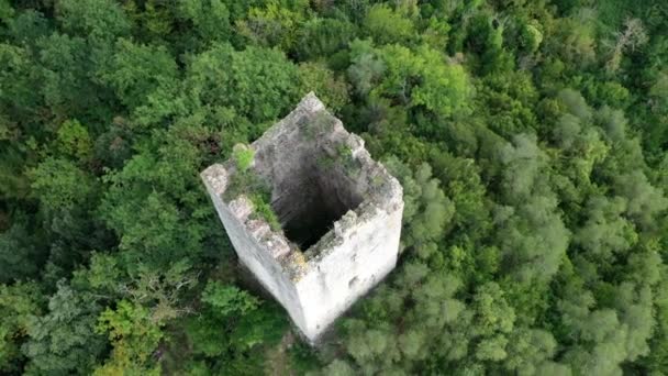 Letecký pohled na opuštěný hrad Castello di Ripafratta v Toskánsku, Itálie. — Stock video