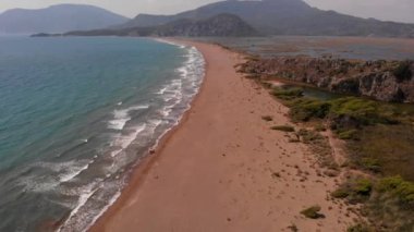 Istuzu plajının havadan görünüşü, Kırmızı Veri Kitabı 'nın yumurtlama alanı, kaplumbağalar Caretta Caretta Caretta, Dalyan, Mugla, Türkiye