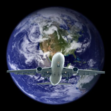 Dünya'yı uçan uçak. Bu görüntü bir şekilde döşenmiş b unsurları