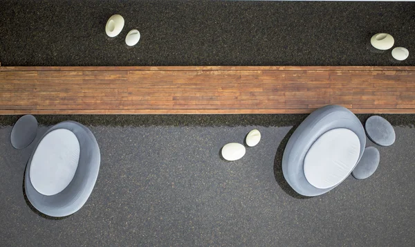 Bir tahta daire kanepe ile Üstten Görünüm