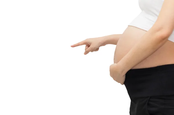 Der Juckreiz, Schmerzen im Schwangerschaftsbauch, isoliert vor weißem Hintergrund — Stockfoto