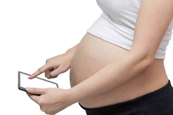 Зуд, боль в животе беременной, изолированный на белом фоне — стоковое фото