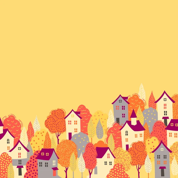 Schöne Häuser in den gelben Bäumen — Stockvektor