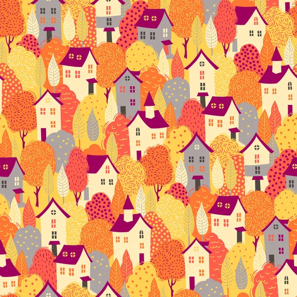 Nice houses in the yellow trees — Stock Vector