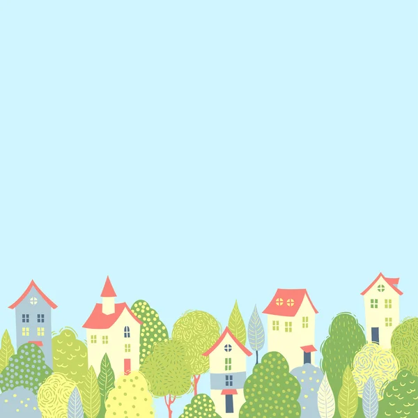 Nice houses in the green trees — Stock Vector