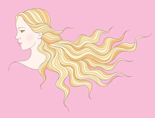 Chica joven con el pelo ondulado largo — Vector de stock