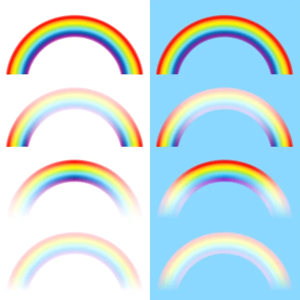 Set of rainbows on blue and white background — Stock Vector