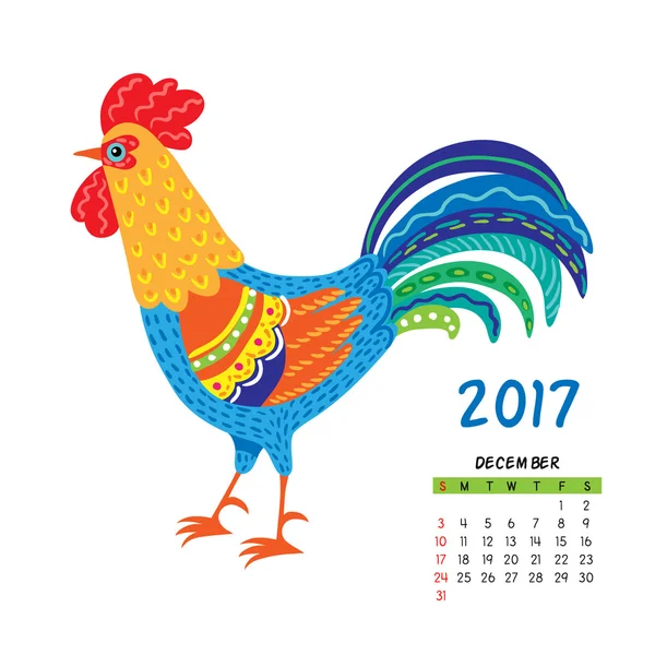 Décembre calendrier coq — Image vectorielle